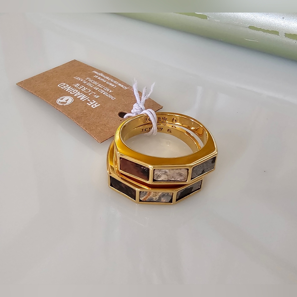 J.Crew Size 6 Olga Marbled Semiprecious Stone 2 Ring Set NEW WITH TAGS
